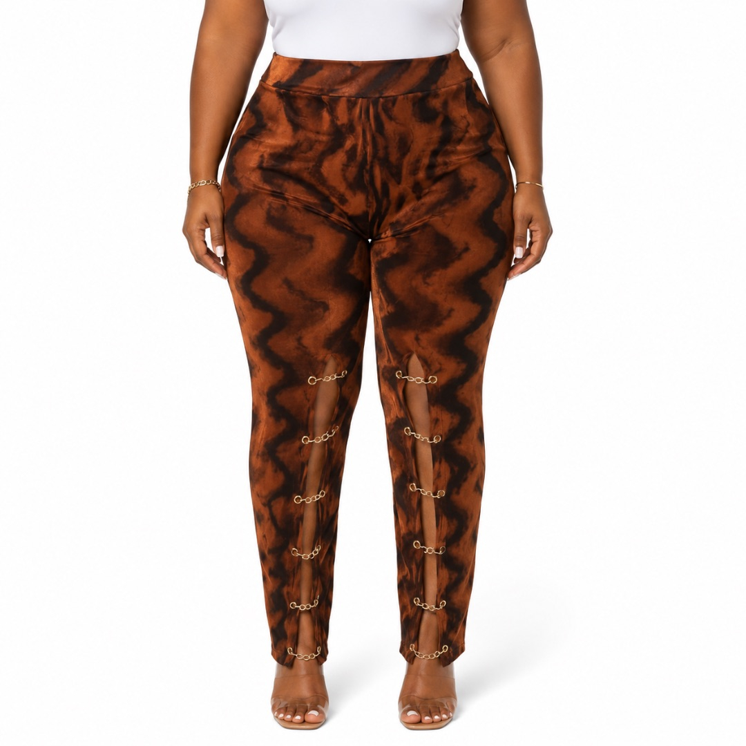 Tiger Print High Waist Cut Out Trousers